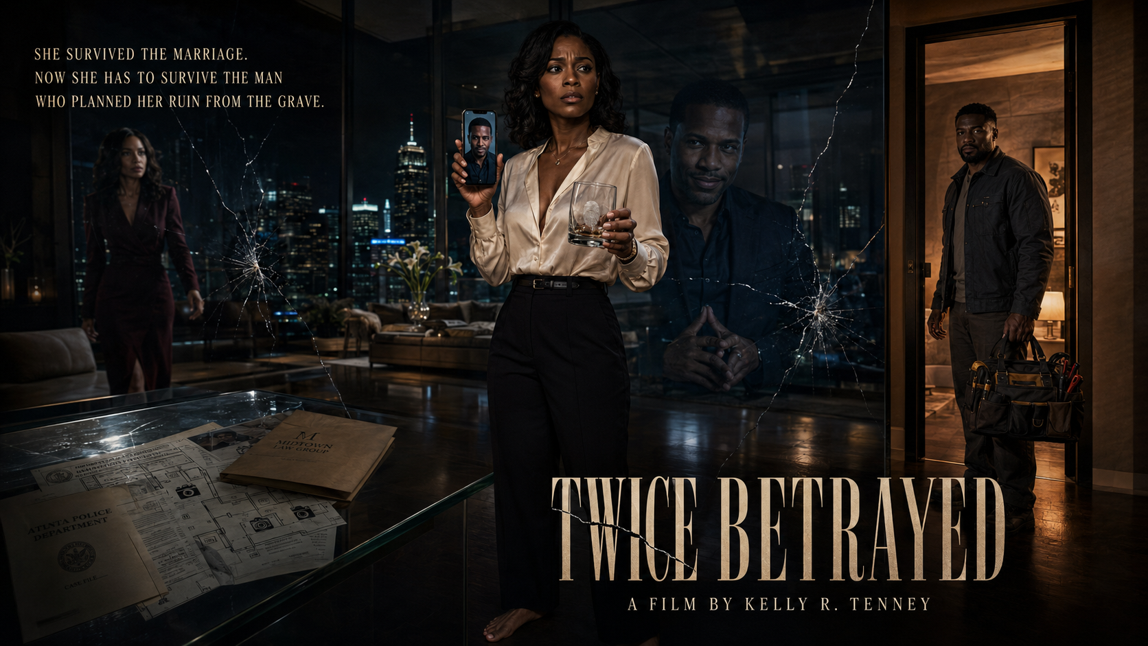 Twice Betrayed poster featuring a therapist framed for murder
